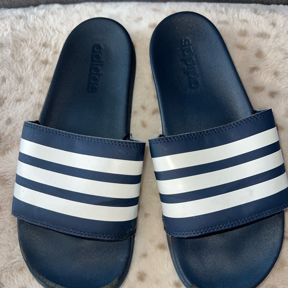Adidas Blue and White Slide Sandals